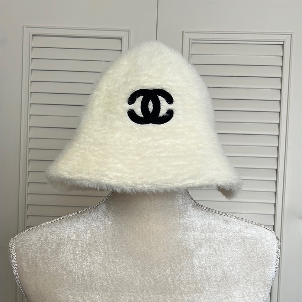 Chanel Ivory Fuzzy Logo Hat